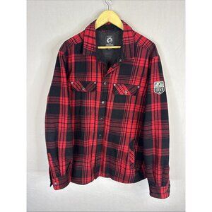 Ski-Doo BRP Flannel Jacket Mens L Red Black Plaid Snap Fleece Lined Read